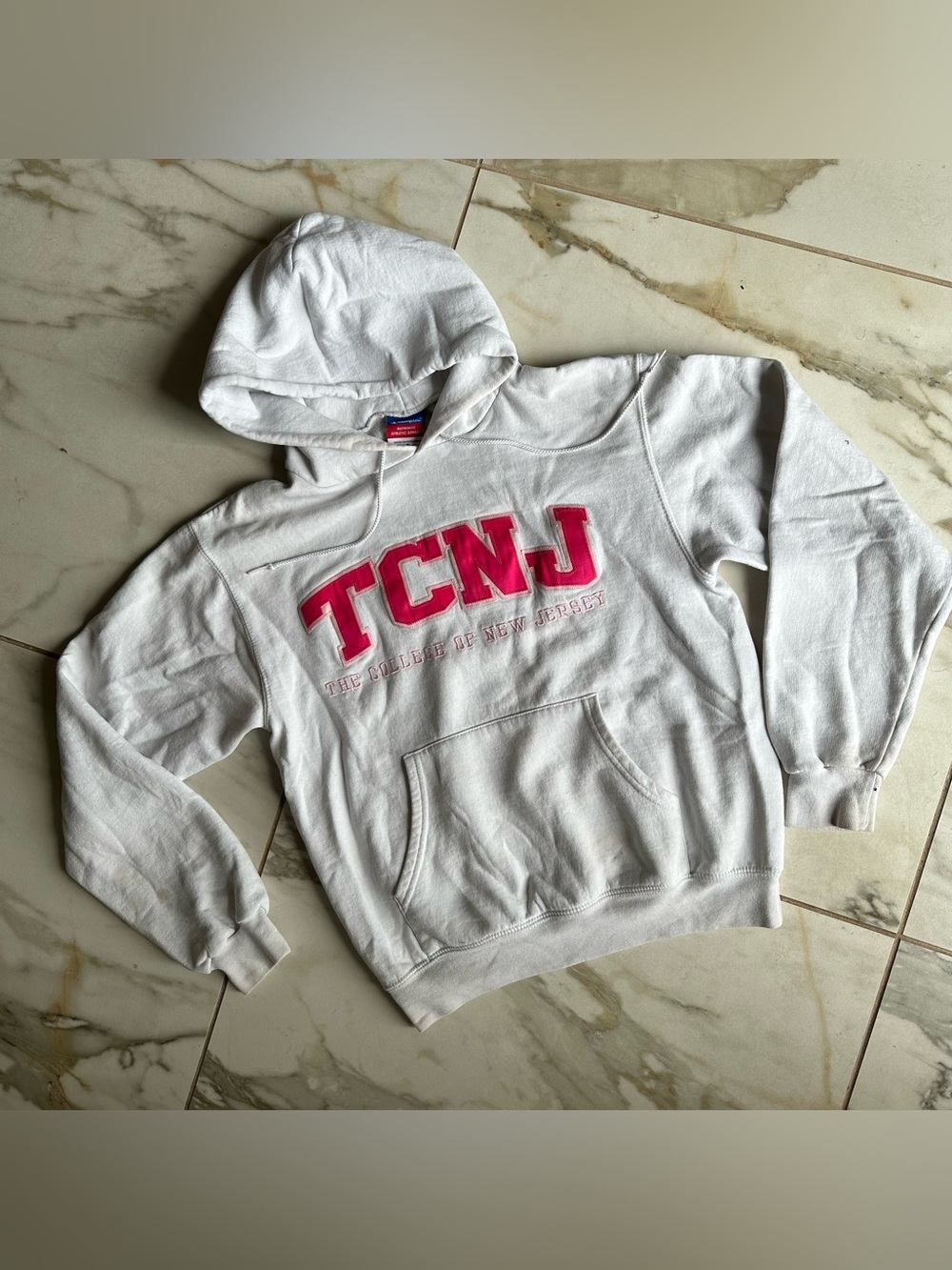 Champion TCNJ The College of New Jersey Hoodie Sweatshirt White/Pink Size Small